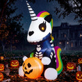 Joiedomi 5 FT Halloween Inflatable Sitting Skeleton Unicorn with LED Lights, Blow Up Outdoor Decoration for Yard, Garden, Lawn, Haunted House Halloween Party Outside Decor