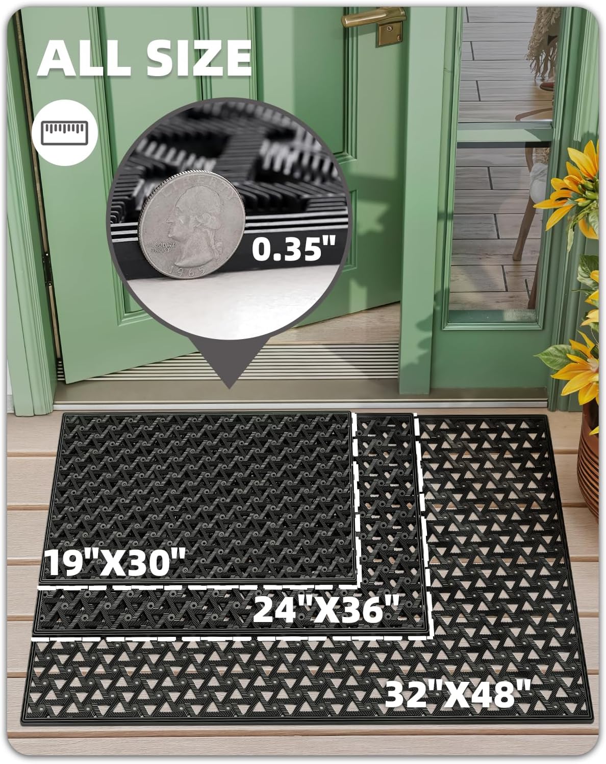 Color&Geometry Door Mat Outside Entrance with Drainage, 24"X36" Black