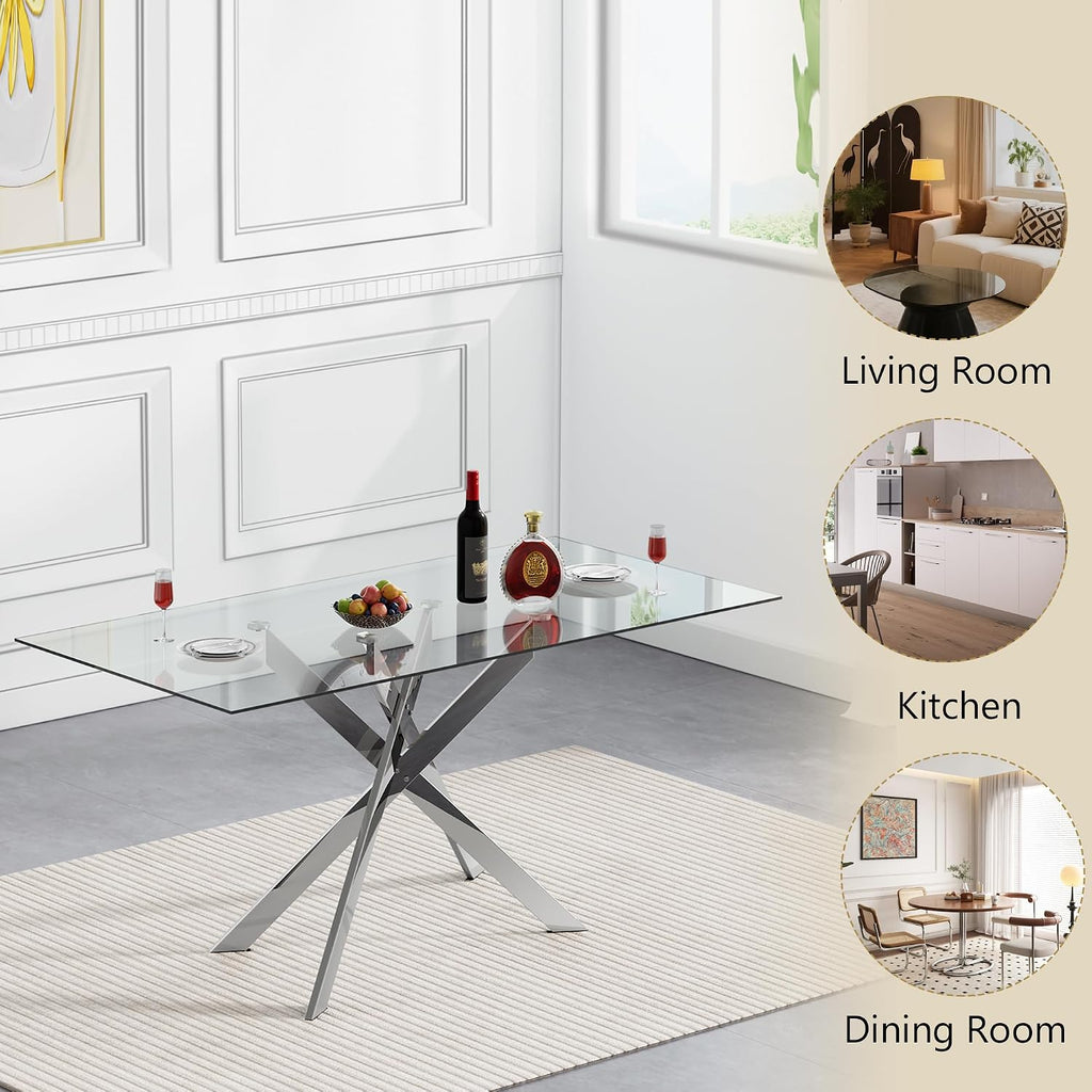 HomVent 60'' 7 Piece Rectangular Glass Dining Table Set for 6