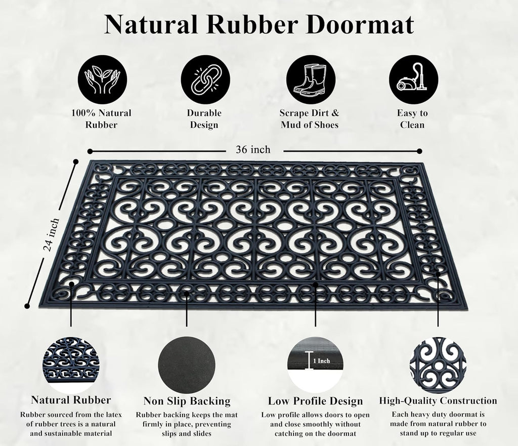 A1 Home Collections 9-LB Heavy Duty Rubber Doormat 24"×36" - Won't Blow Away | Outside Front Door Mat, Mud Dirt Scraper, Non-Slip Drainage Mat for Entryway Patio Garage, All-Weather, 100% Rubber