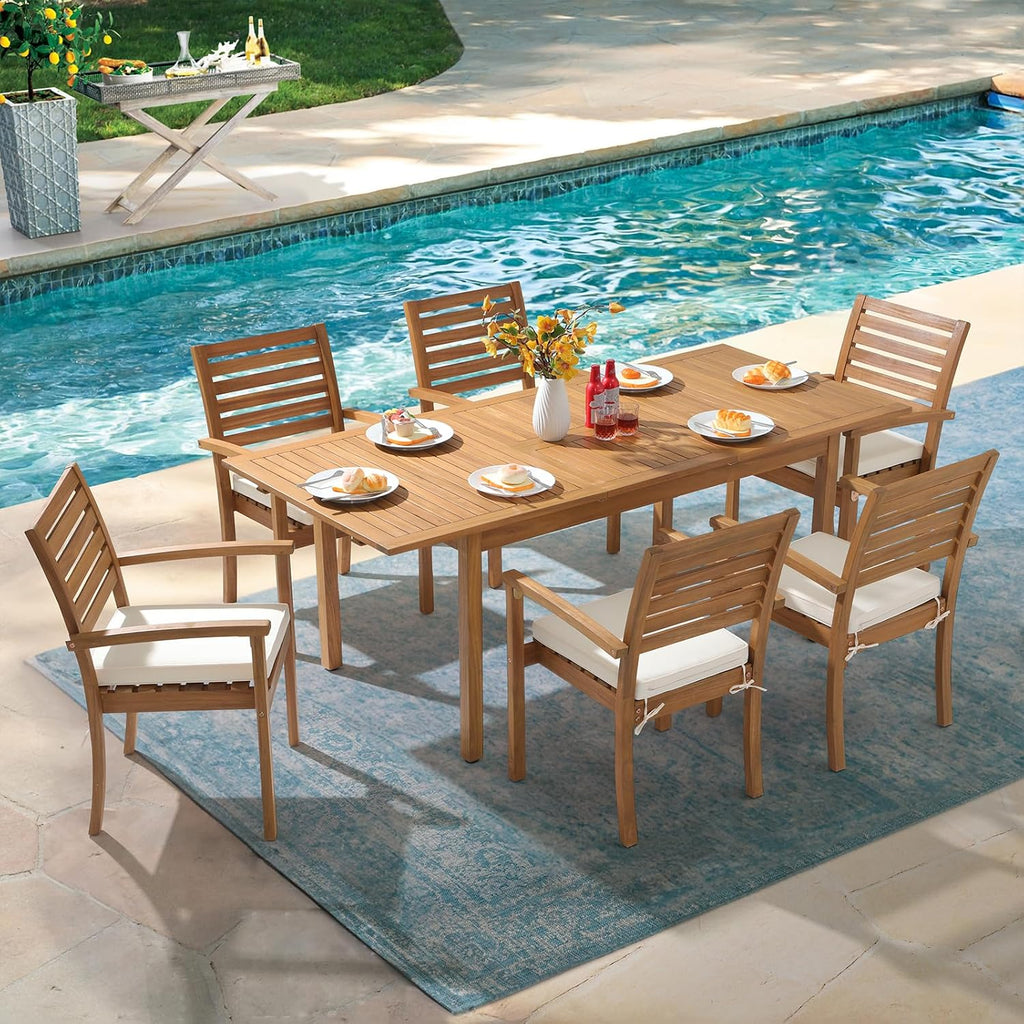 OC Orange-Casual Stackable Patio Dining Chairs Set of 8, Acacia Wood,Beige