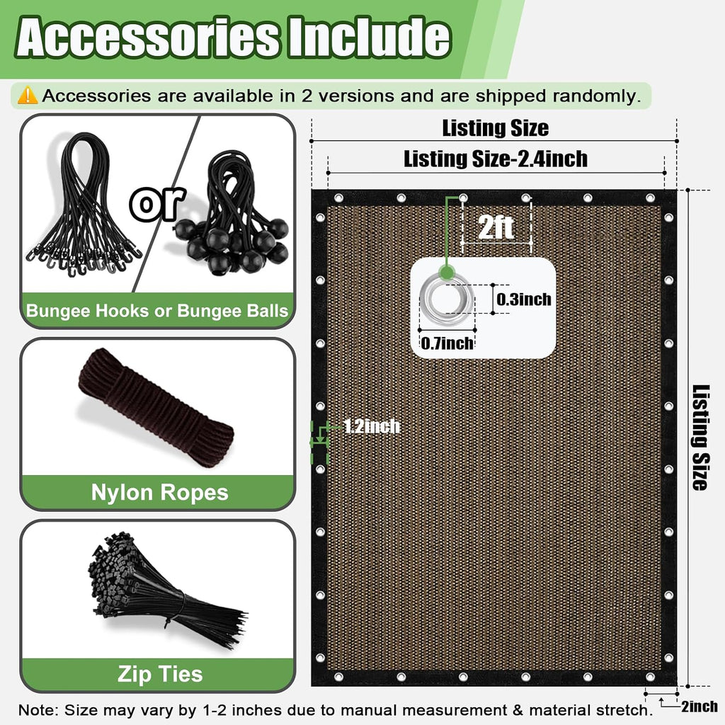 90% Outdoor Sun Shade Cloth, 6'×10' Pergola Shade Cover with Grommets, Privacy Screen Sunshades for Patio Garden Backyard Plant, Mocha