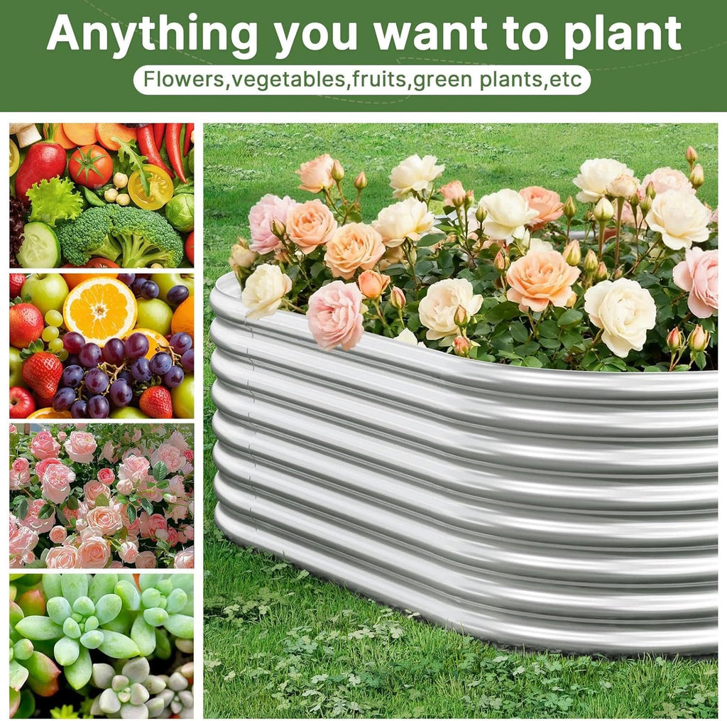 2 PCS Tall 8ft Galvanized Raised Garden Bed Outdoor, Metal Garden Bed for Vegetables, Above Ground Garden Box for Flower, Steel Raised Beds for Gardening - 8x3ft