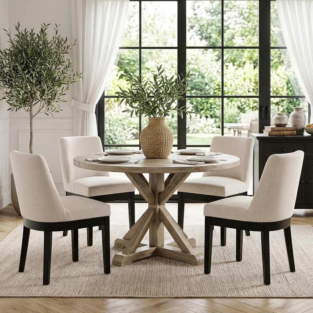 HNY Beige Linen Dining Chairs Set of 6, Soft Upholstered Dining Room Chairs