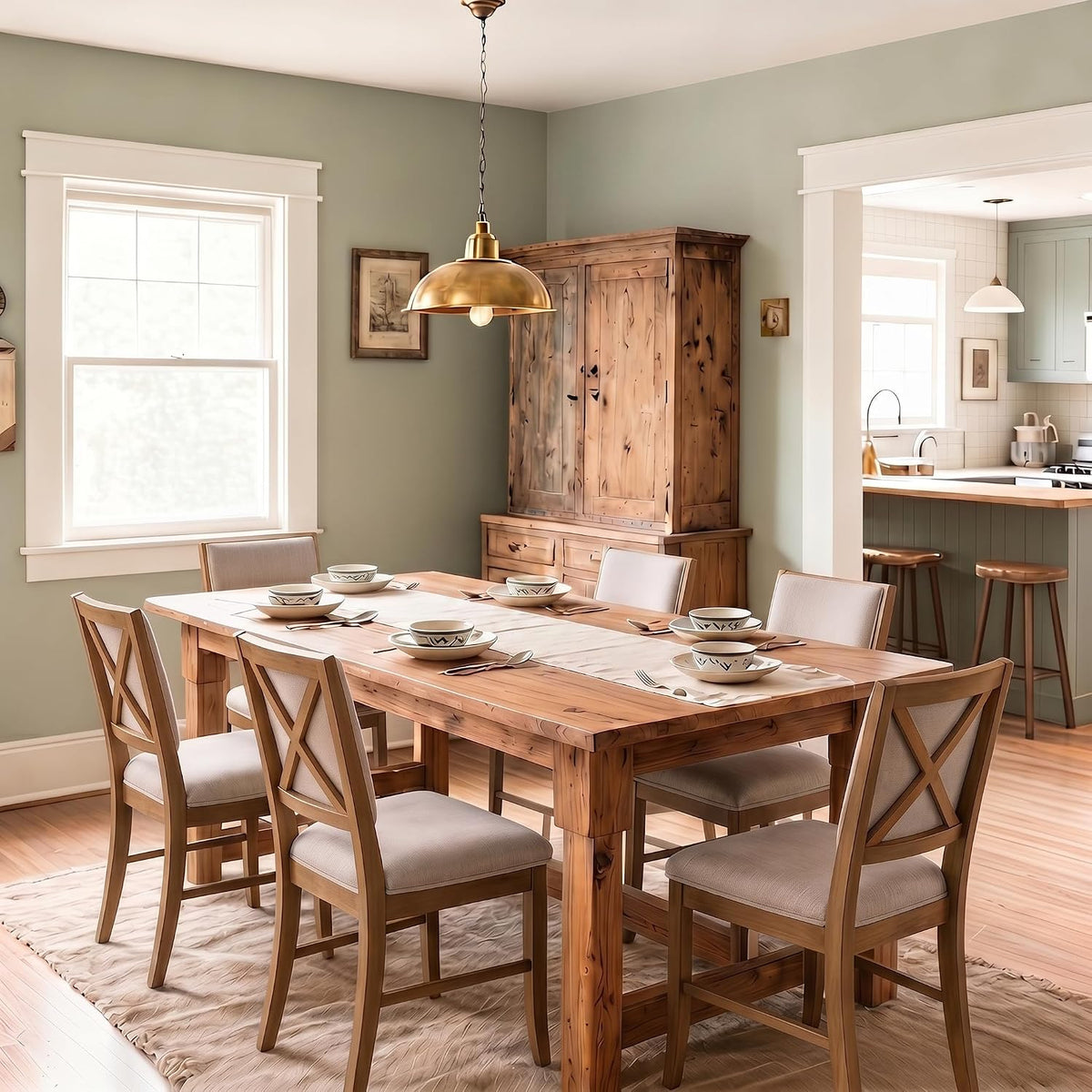 Upholstered Dining Chairs Set of 6 Farmhouse Kitchen Chairs with Cross Back Armless Wooden Side Chairs for Dining Room, Living Room, Reception (Grey Linen + Brown Frame)