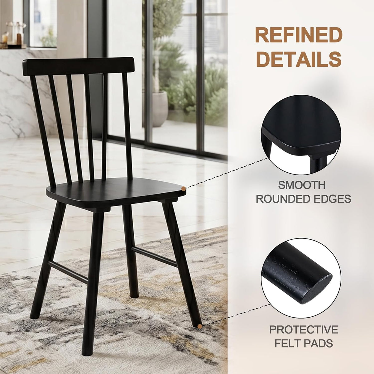 DUHOME Windsor Dining Chairs Set of 4,Farmhouse Style Spindle Back Wooden Kitchen Chairs for Home Kitchen, Dining Room,Living Room,Bistro
