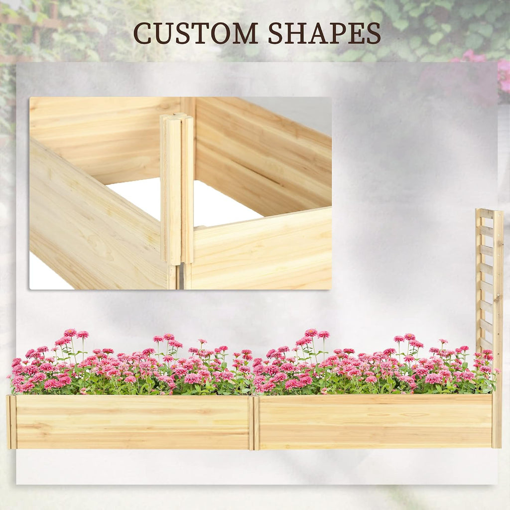 Outsunny Raised Garden Bed Trellis, 2 Compartments, 43 Inch, Natural Tone