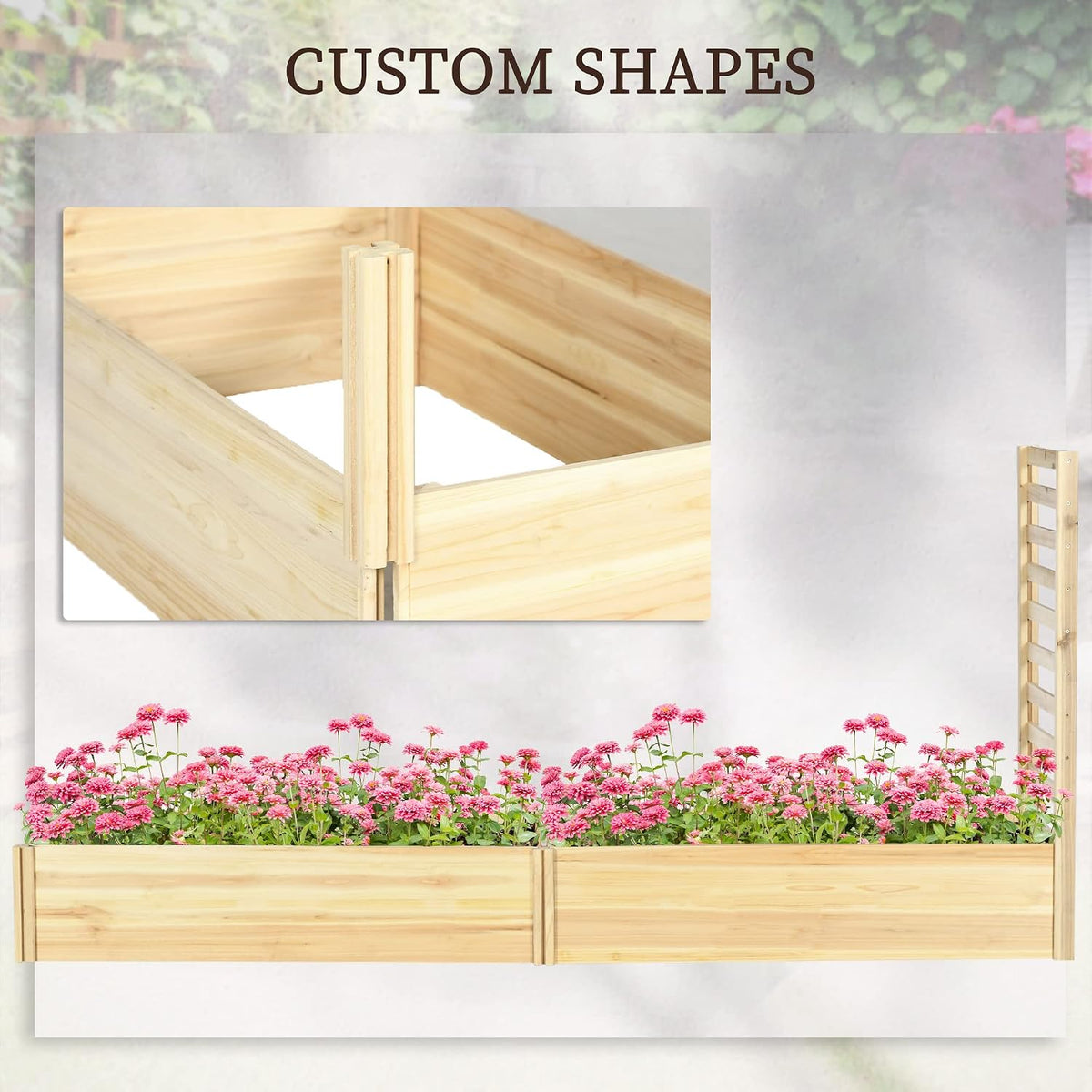 Outsunny Raised Garden Bed Trellis, 2 Compartments, 43 Inch, Natural Tone