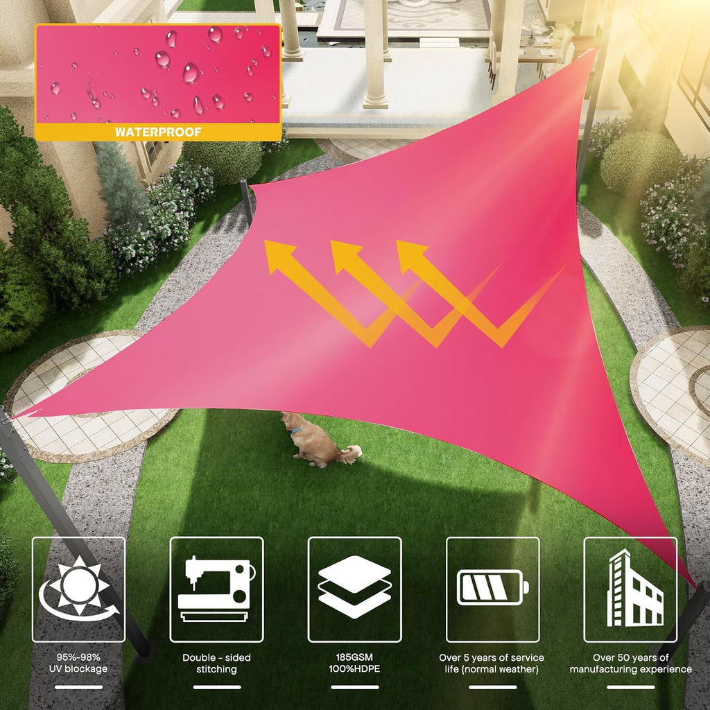 Waterproof Shade Sail 95% UV Rectangle 8'x10' Custom Rose Pink