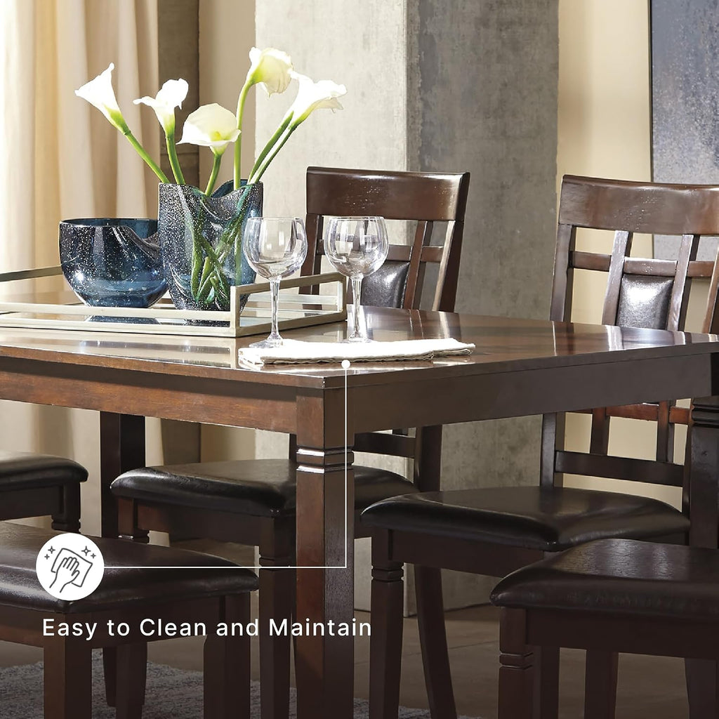 Signature Design by Ashley 6-Piece Dining Table Set with Bench, Dark Brown