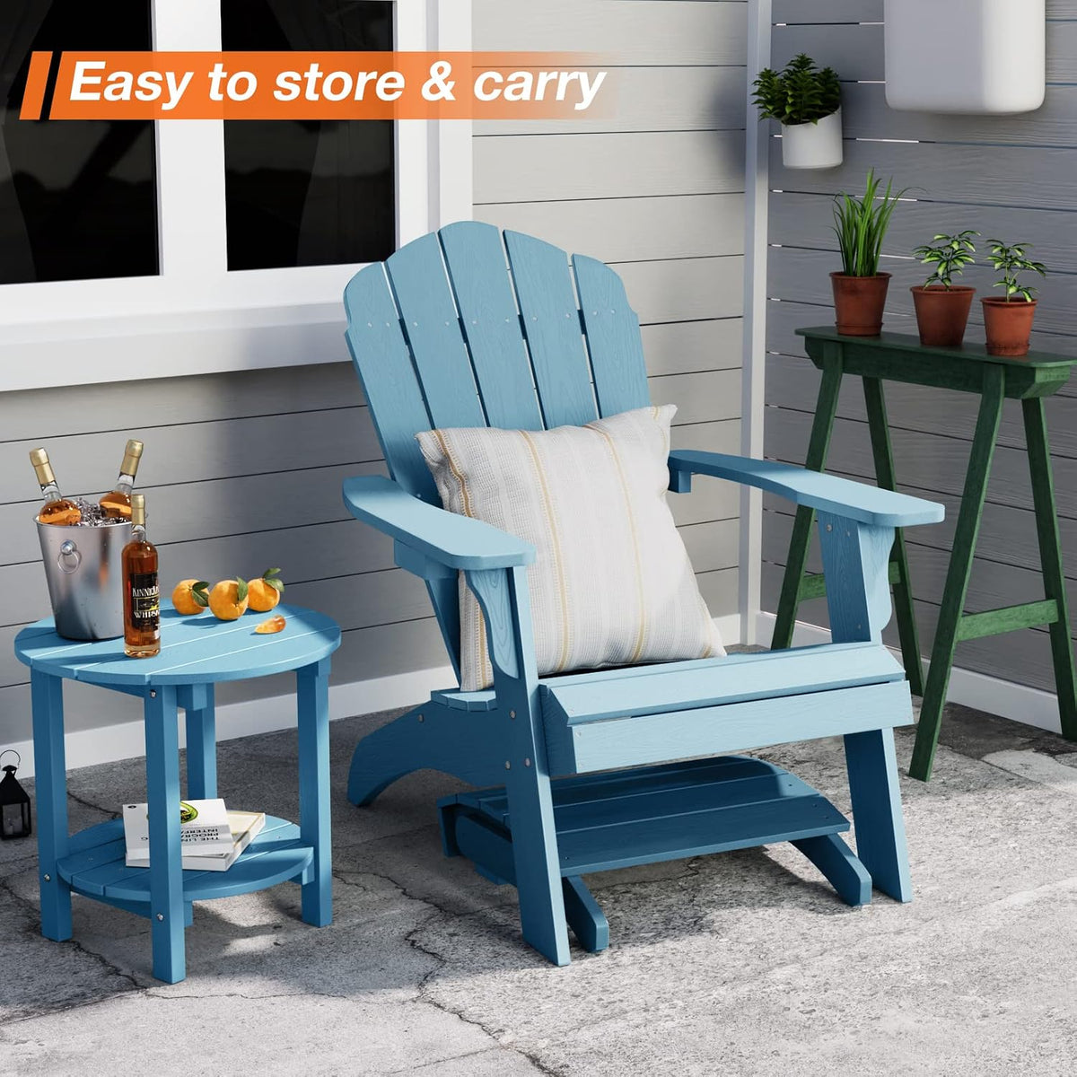 YEFU Folding Adirondack Ottoman Outdoor Set of 2, Blue