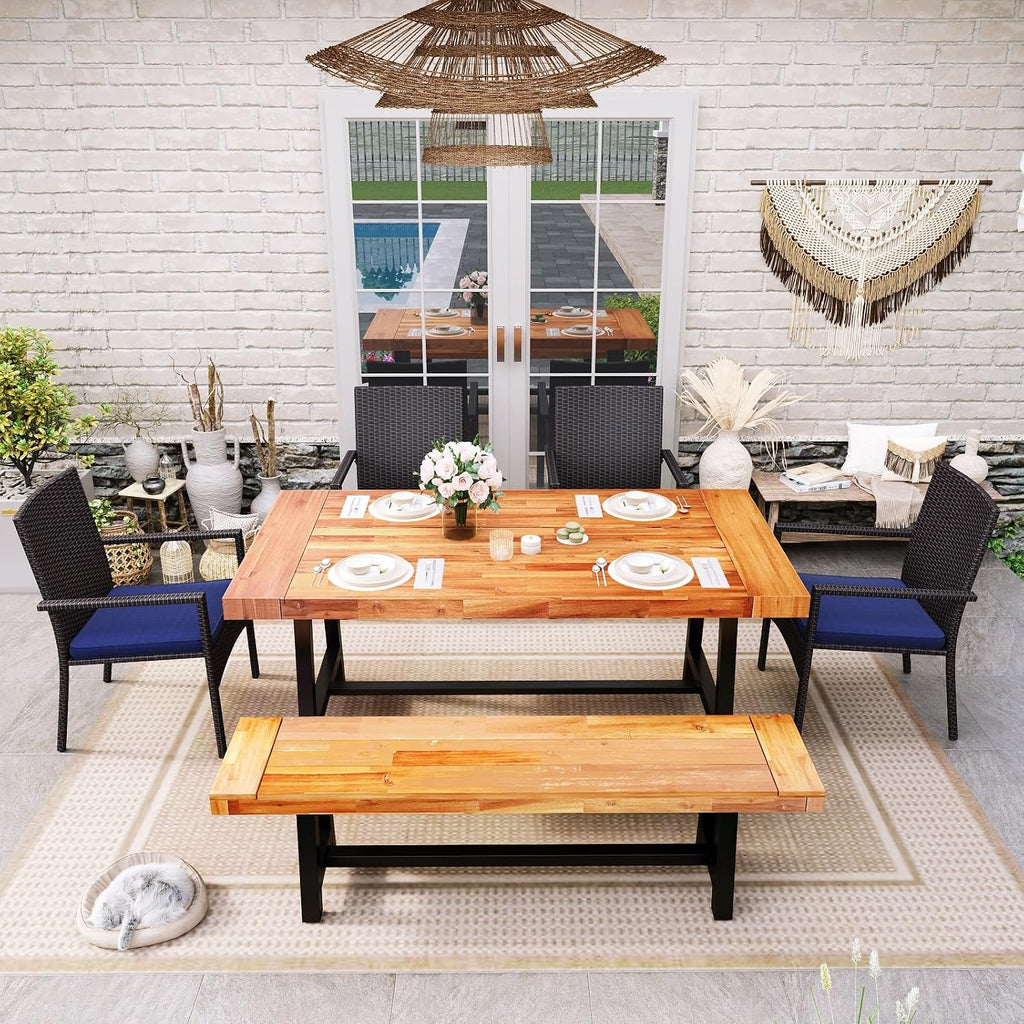 Sophia & William 63" Outdoor Wood Bench Weatherproof, Teak Finish, 1 Pack
