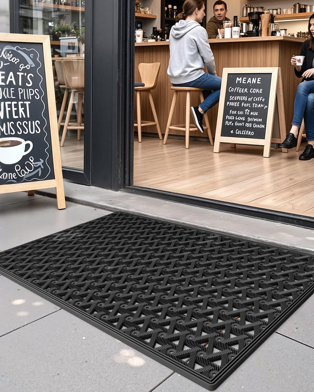 DEXI Front Door Mat Outside Entrance Rubber Floor Doormat, 19x30 Black