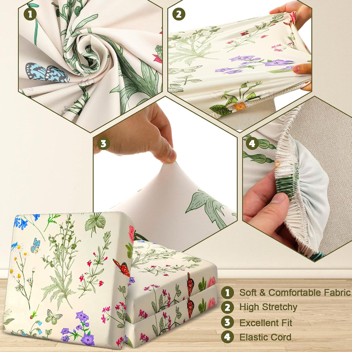 Spring Wildflower Patio Cushion Covers Spring Floral Stretch Outdoor Couch Cushion Cover Replacement Outdoor Sofa Slipcovers for Home Patio Furniture Covers Washable Reusable Chairs Protector 12PCS