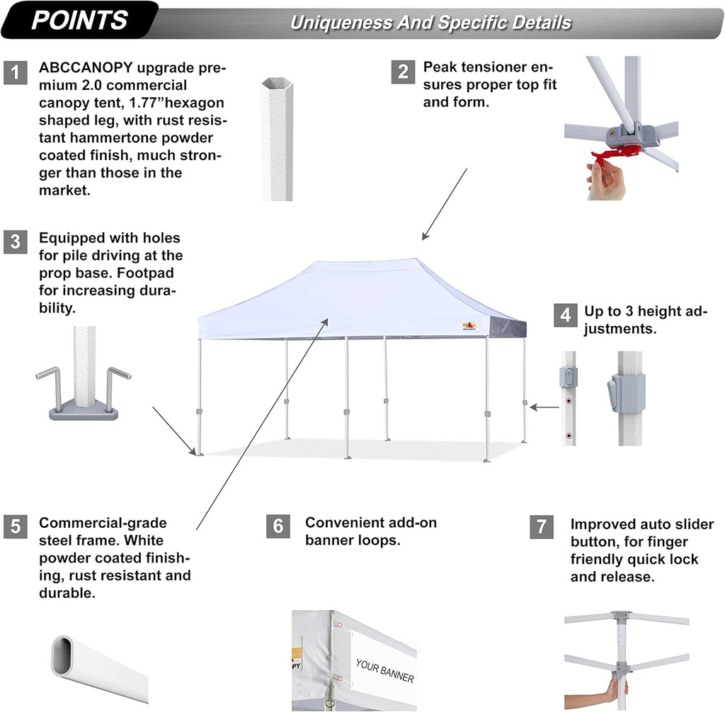 ABCCANOPY Commercial Pop Up Canopy Tent 10x20 Premium-Series, White