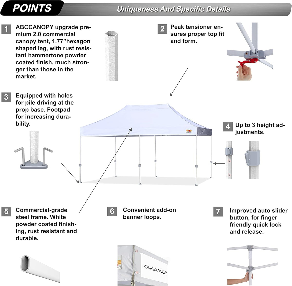 ABCCANOPY Commercial Pop Up Canopy Tent 10x20 Premium-Series, White