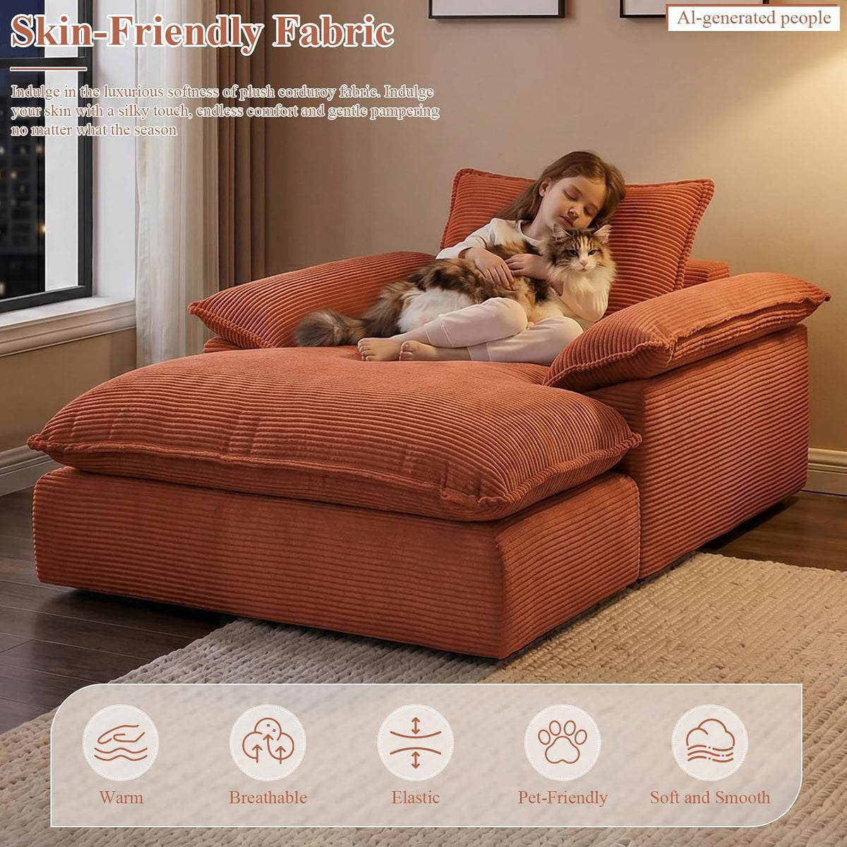 67" Chaise Lounge Chair Indoor, Oversized Boneless Couch