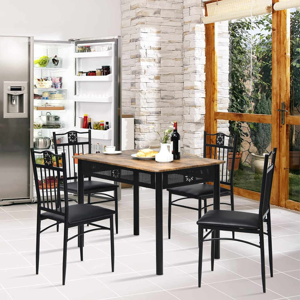 COSTWAY 5 Pieces Dining Table Set, Modern Kitchen Table Set for 4 Person, 42” Rectangular Table w/ 4 Upholstered Chairs, Bistro Table Set for Home, Coffee Shop & Restaurant (Black)
