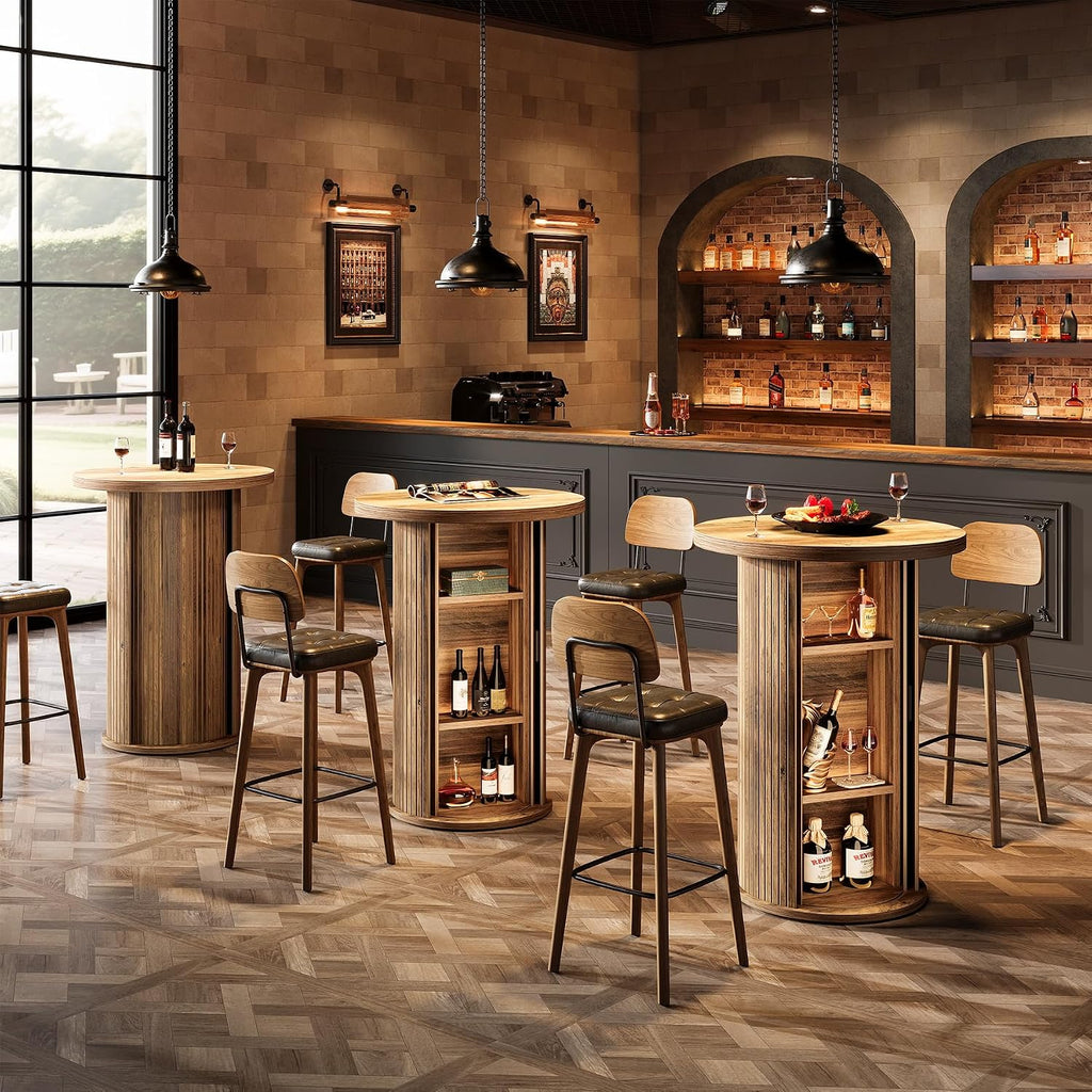 Tribesigns Round Bar Table, 35.4" Rustic Cocktail Table with 3-Tier Hidden Storage Shelves, High Top Bistro Pub Table with Slide Door for Small Spaces, Kitchen, Parties (1, Brown) (3, Brown)