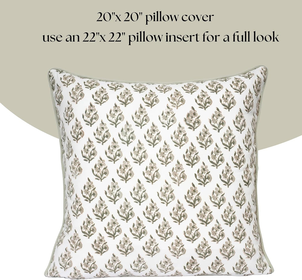 Set of 2 Pillow Covers 20x20 inches Floral Pillow Covers Green Farmhouse Pillow Covers for Living Room Couch Bed Throw Pillow Covers Boho Home Decorative Pillow for Spring Summer