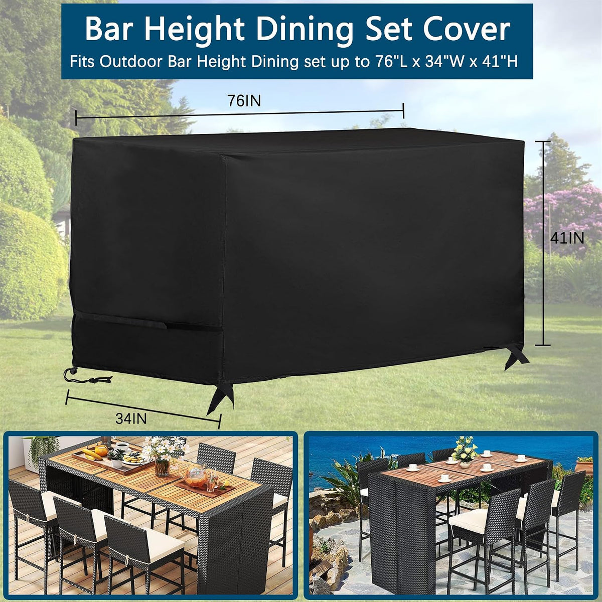 bar height patio set cover, bistro set cover, close-up detail