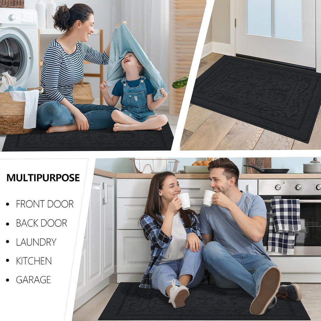 FONEYI Dirt Trapper Door Mat 32" x 48", Non-Slip Washable Doormats, Black