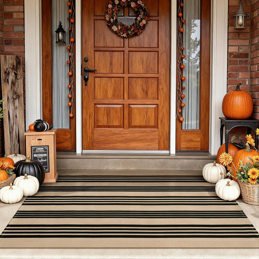 Striped Outdoor Rugs 3x5, Cotton Washable Fall Front Door Mat Decor