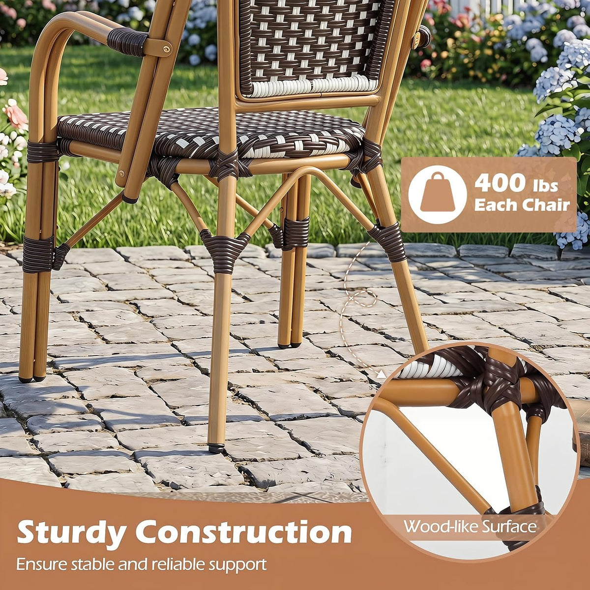 Tangkula Wicker Patio French Bistro Dining Chairs Set of 4