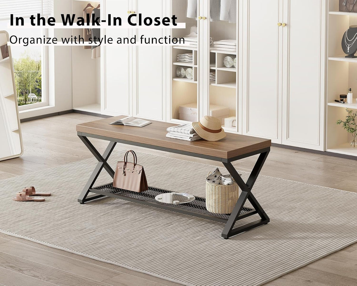 LVB 39” Entryway Shoe Bench with Storage for Foyer Hallway Rustic Oak