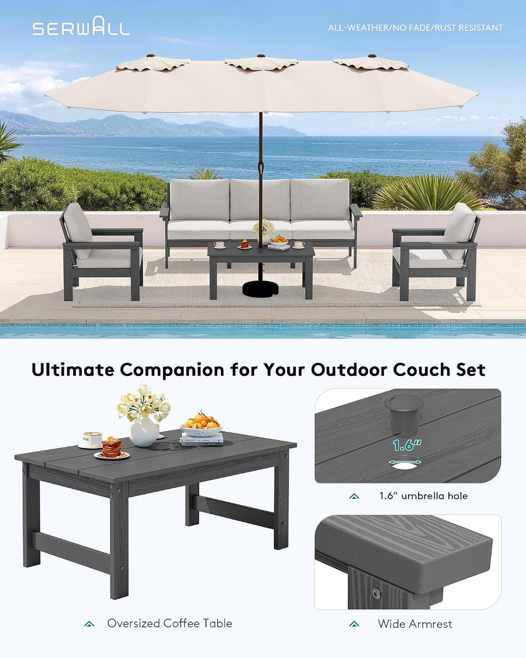 SERWALL HDPE Outdoor Patio Furniture Set Outdoor Couch