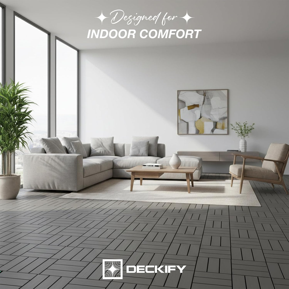 Acacia Interlocking Deck Tiles Outdoor Waterproof All Weather Grey Crossed