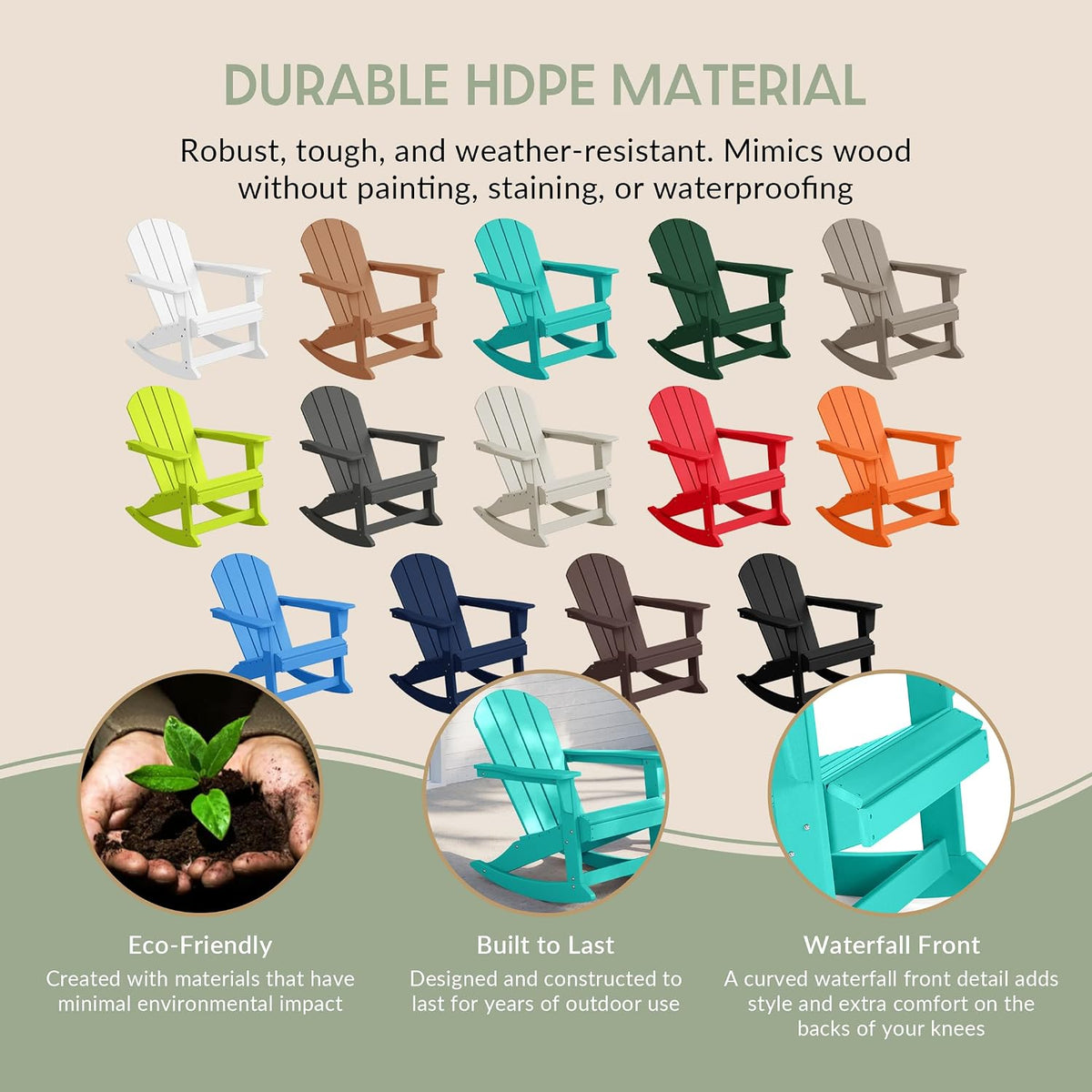 WestinTrends Malibu Outdoor Patio Rocking Adirondack Chairs with Side Table Set, Turquoise