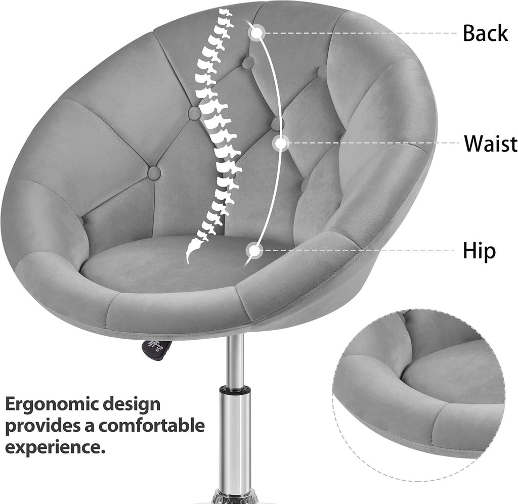 Yaheetech Adjustable Swivel Vanity Chair, Velvet Vanity Chair, Gray