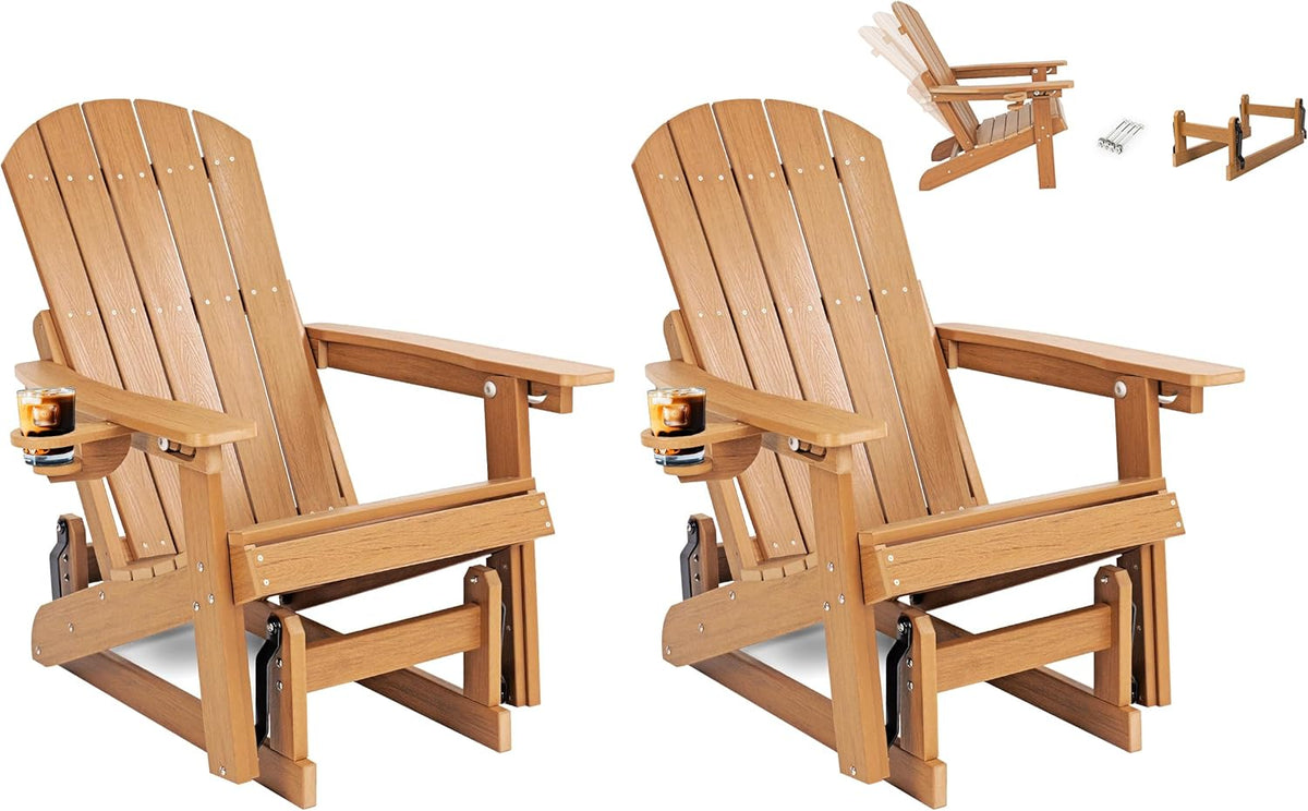 Adirondack Chairs, All-Weather Outdoor Gliders Set of 2,Teak