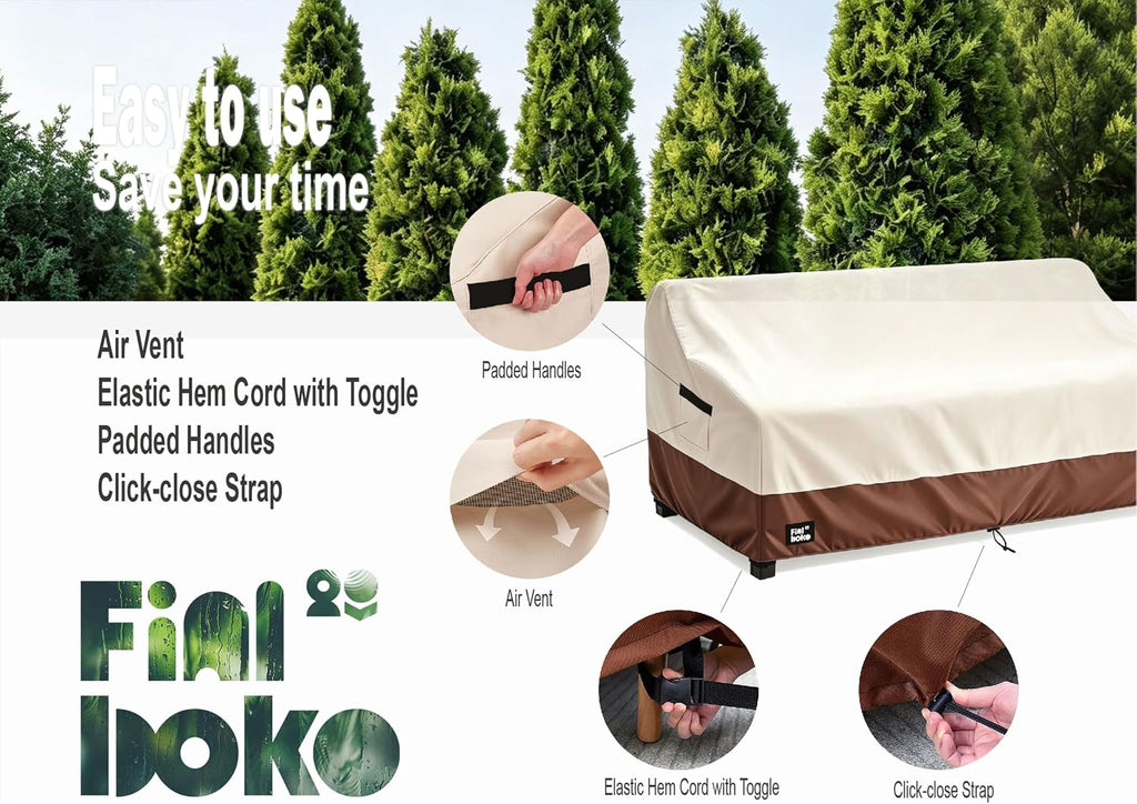 3-Seater Outdoor Sofa Cover, 76Wx32Dx31H inches Outdoor Furniture Covers Waterproof,100% Waterproof Heavy Duty Patio Furniture Covers,Beige&Brown Modern Style Outdoor Couch Cover