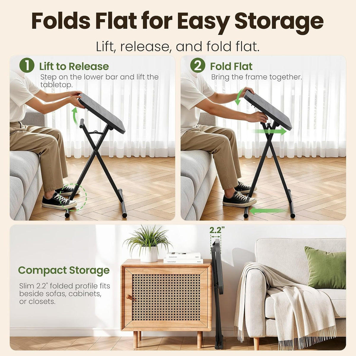 Kitstorack Folding TV Tray Tables Set of 2, No Assembly, Rounded Metal Rims