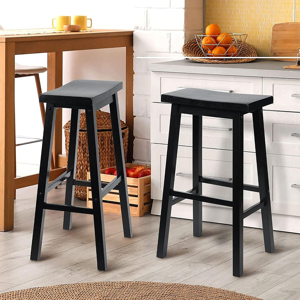 PJ Wood - 24 in Saddle Bar Stool - Black Wooden Barstool
