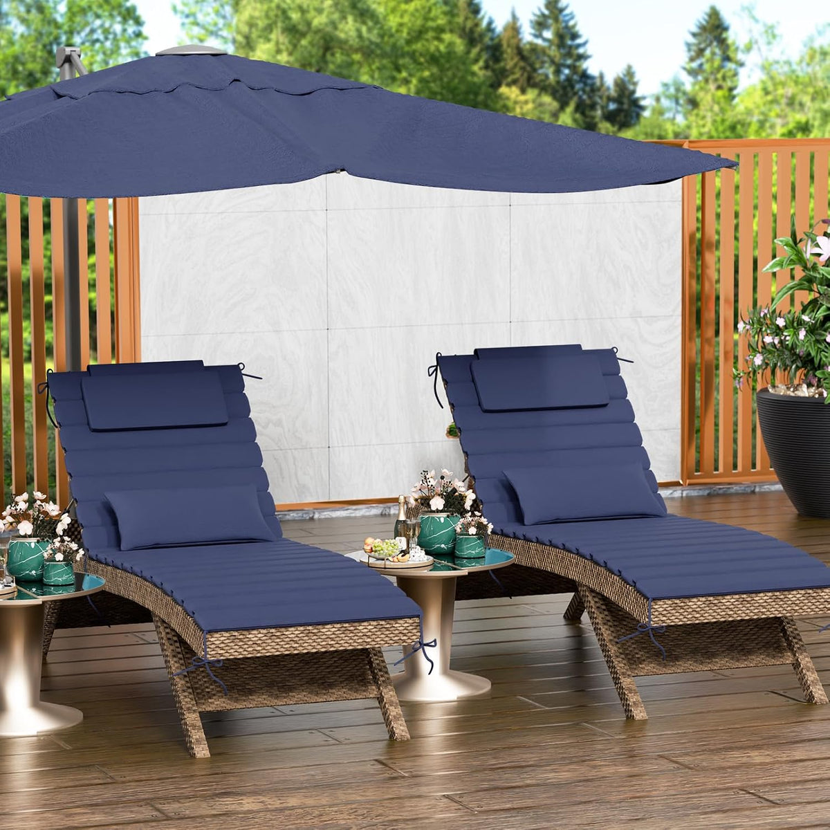 1.6" Chaise Lounge Cushions Outdoor Set of 2, Water Fade Resistant