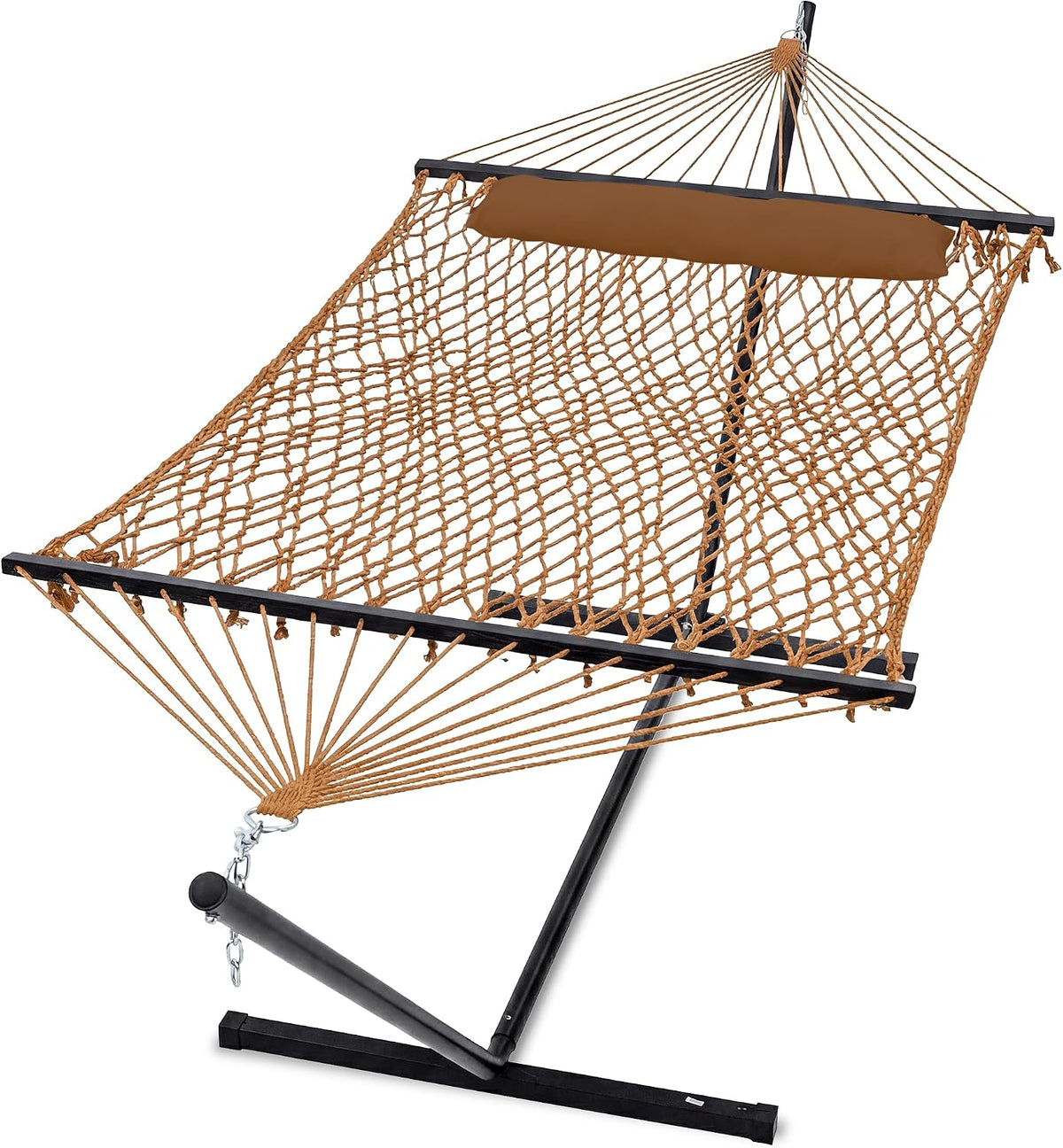 GAFETE 2 Person Rope Hammock with Stand for Outside, 12 Ft, 475 lb Capacity