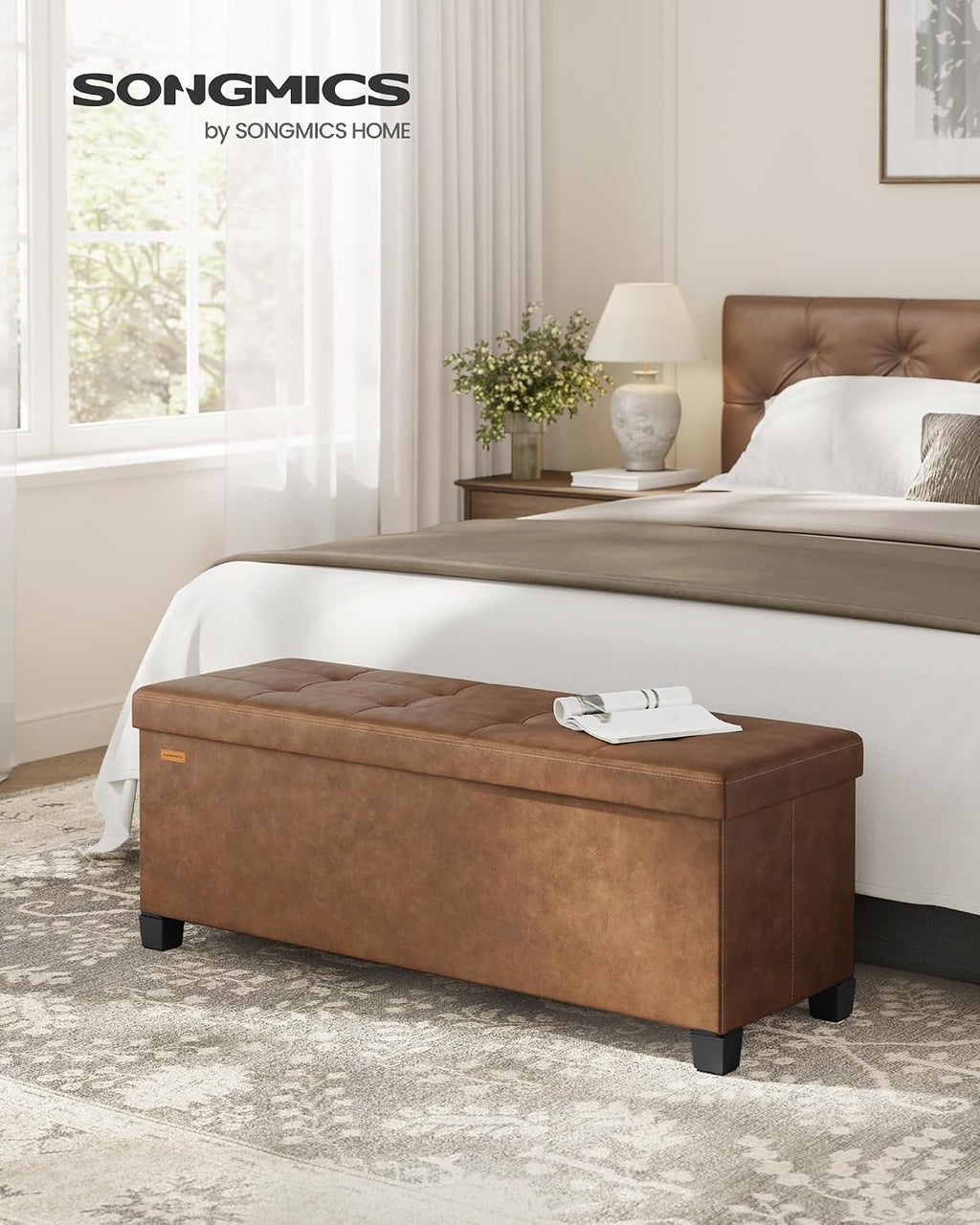 SONGMICS Storage Ottoman Bench with Legs, 43.3 Inches, 30 Gal. (112 L)