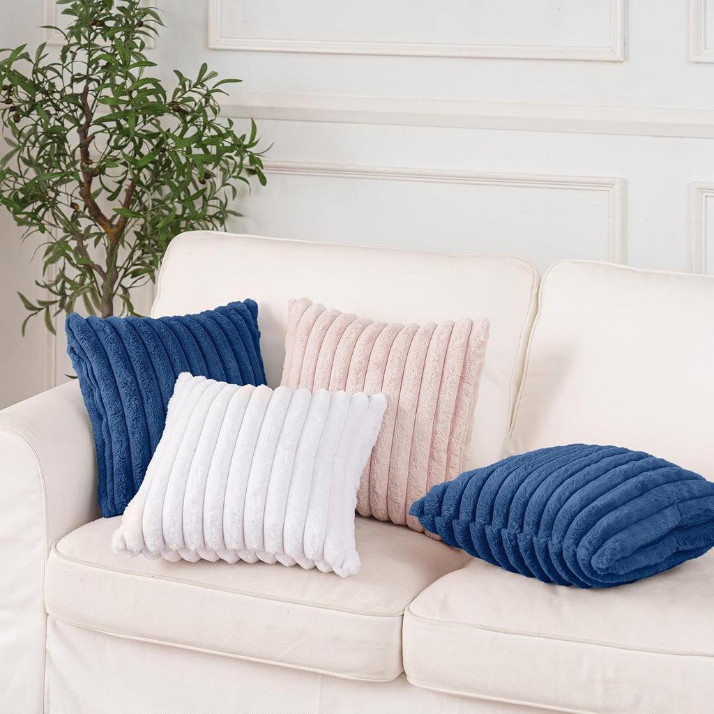 NiNi ALL Blue Faux Fur Throw Pillow Covers 24x24, Set of 2 Cushion Cases