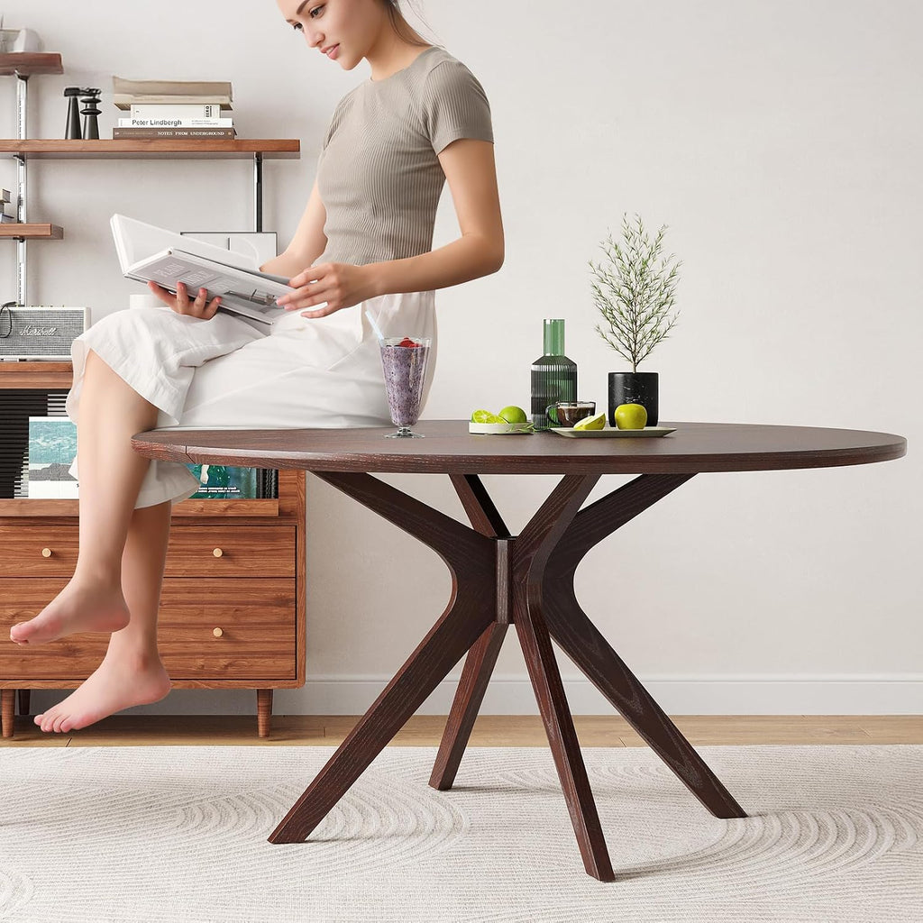 Soohow 47.2" Solid Wood Round Dining Table for 4-6 People with Intersecting Pedestal Base, Circle Kitchen Tables for Dining Room, Kitchen, Walnut