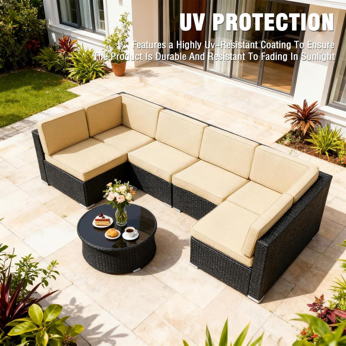 14Pieces Patio Cushion Covers Replacement Outdoor Couch Cushions Covers Splashproof Sofa Slipcovers Set with Zippers,Patio Furniture Protector Cover Only(Beige,25×25×3.15 inches)