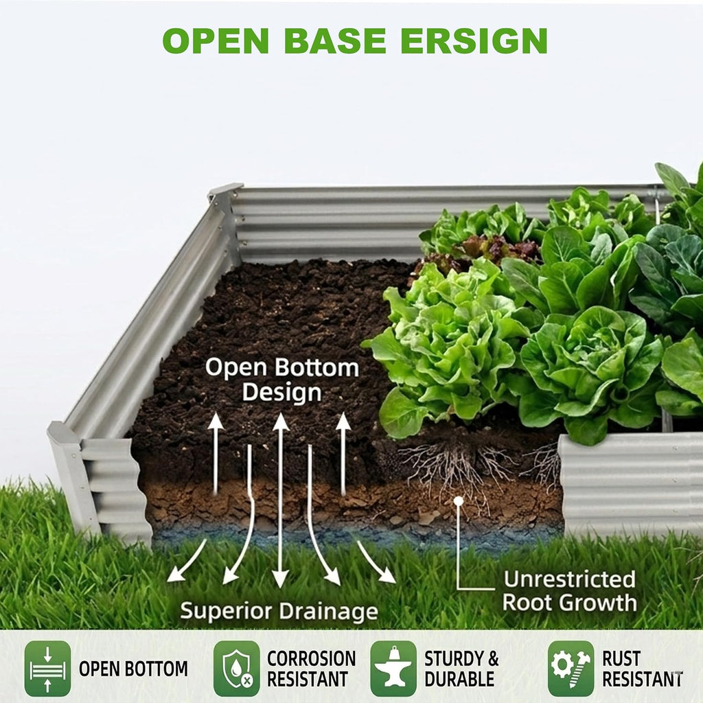 8x4x1ft (2 Pack) Raised Garden Bed Kit, Galvanized Planter Box Outdoor, Metal Raised Garden Beds for Flower,Vegetables, Herb,Silver