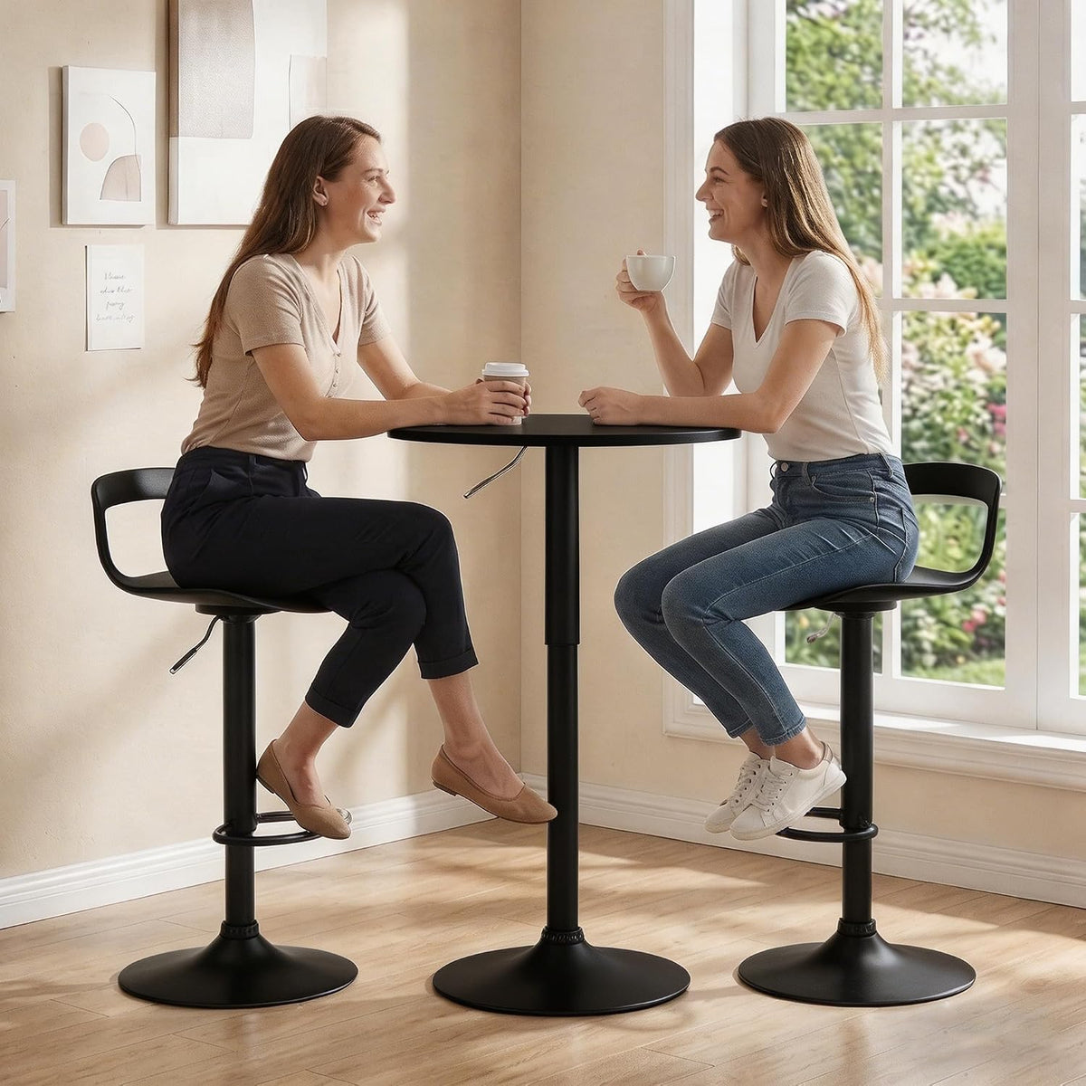 GOTMINSI Modern Adjustable Bar Stool - 300 lbs Capacity, Waterproof PP Seat, Chrome Metal Base, Swivel Counter Stool for Kitchen Island & Pub (4PCS,Black)