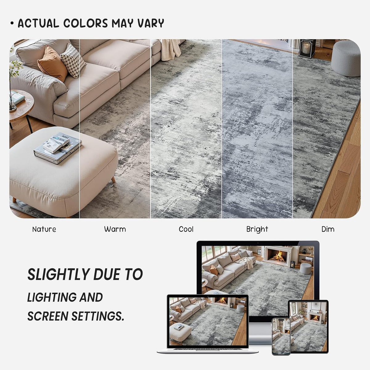 Beraliy Washable 6x9 Abstract Area Rugs for Living Room Bedroom, Grey