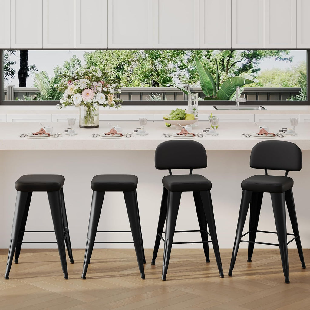 Yongchuang Counter Height Bar Stools with Back Set of 4, Black Faux Leather