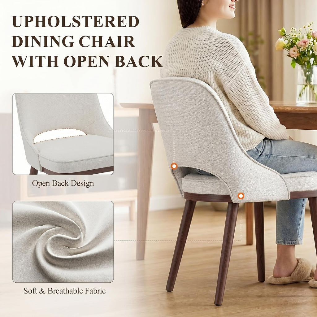 Modern Upholstered Chairs, Curved Open‑Back Fabric Kitchen Chairs(Set of 6)