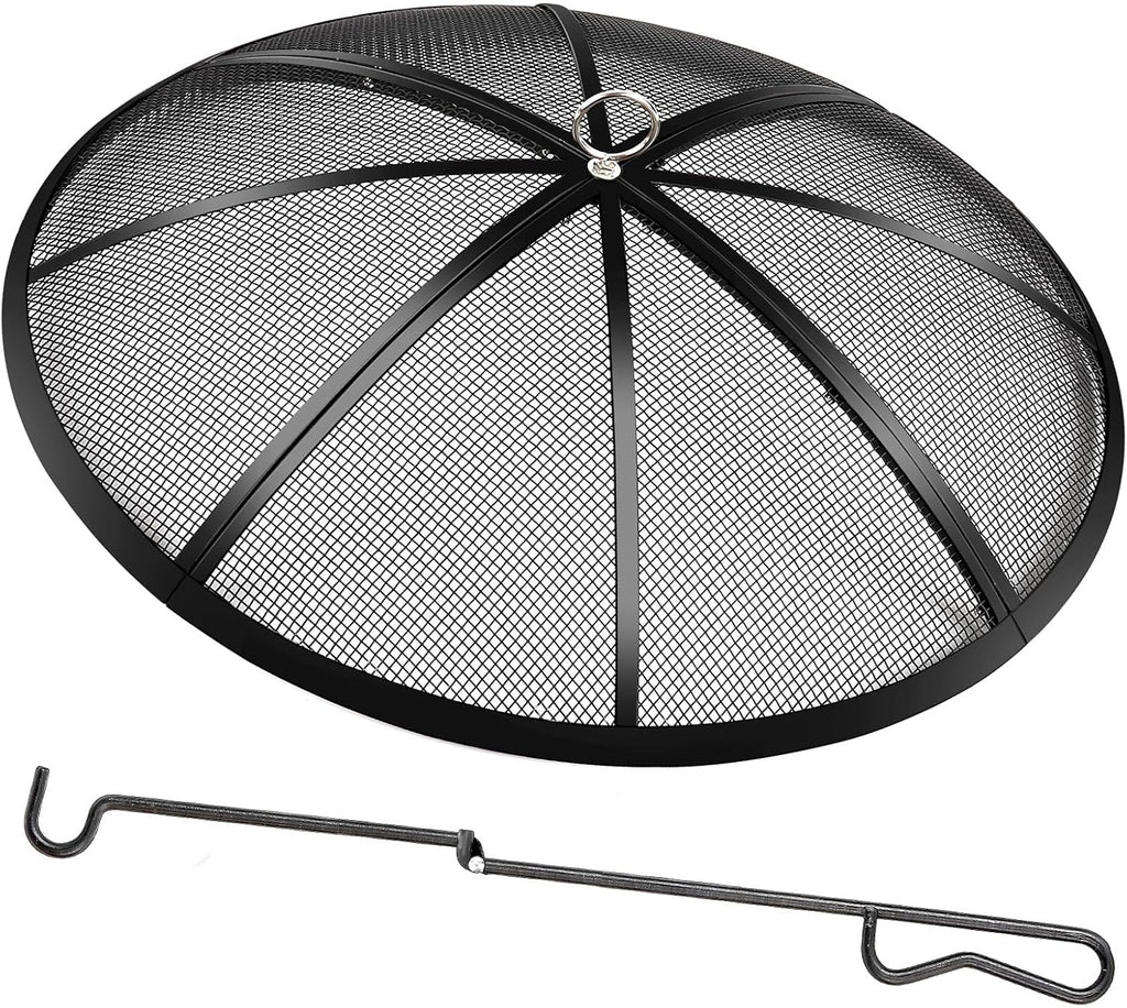 Fire Pit Spark Screen, 40 Inch Diameter Fire Pit Screen with Handle & Poker,Heavy Duty Metal Mesh Fire Pit Screen,Fire Pit Lid for Outdoor/Beach/RV Camping/Backyard