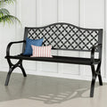 MFSTUDIO 50 Inches Outdoor Garden Bench Cast Iron Metal Frame, Clover Black